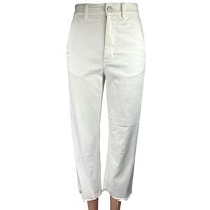 Everlane White Mid Rise Straight Wide Leg Frayed Hem Crop Trousers Jeans Pants 0